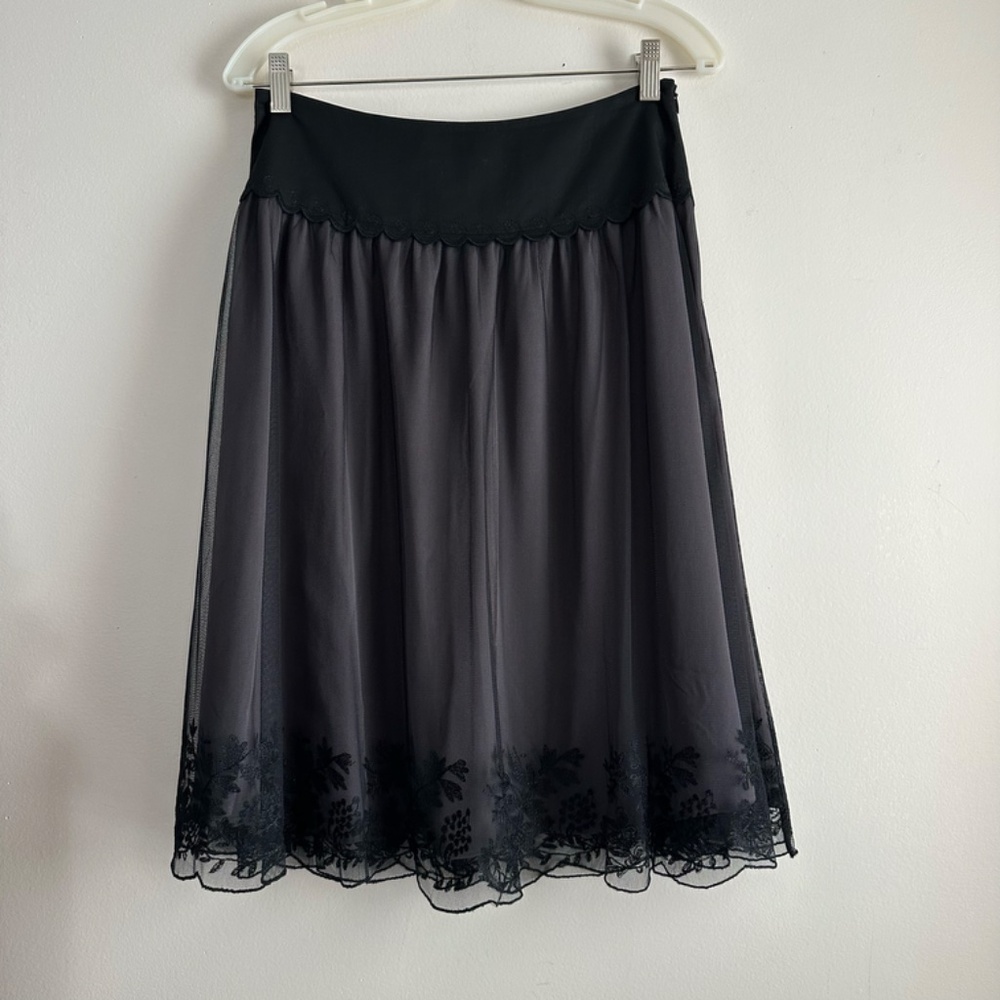 Garnet Hill • Lace Overlay Silk Midi Skirt - Picture 5 of 8